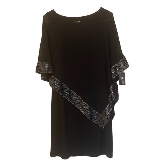 SLNY Metallic-Trim Capelet‎ Sheath Black Dress New Size 4 - Picture 2 of 11